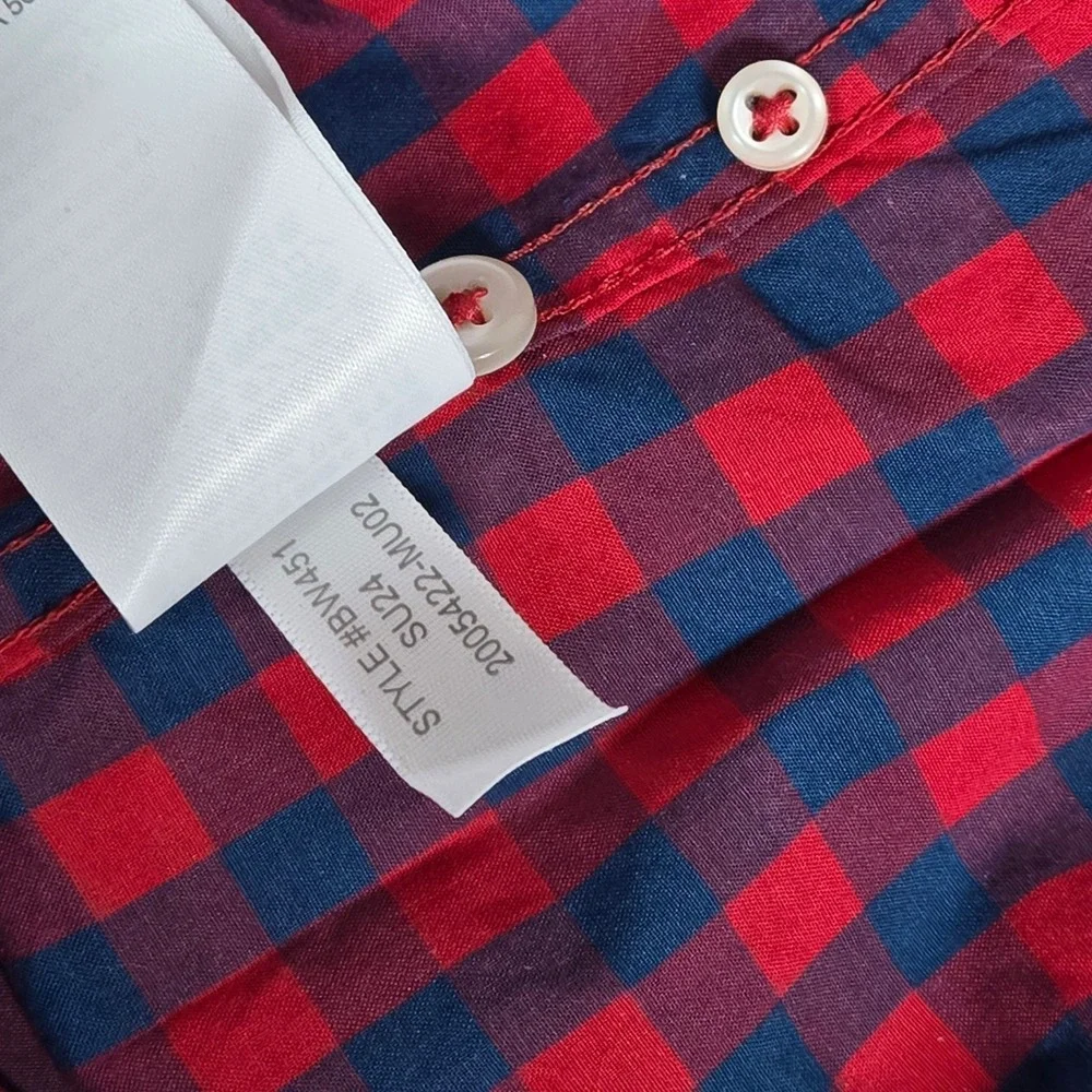 J. Crew Slim Secret Wash cotton poplin shirt L Bleecker‎ Gingham Navy Red NIB